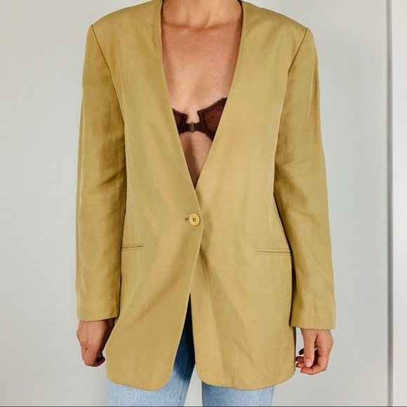 Vintage Jackets & Blazers - Vintage silk ramie single button tan blazer jacket